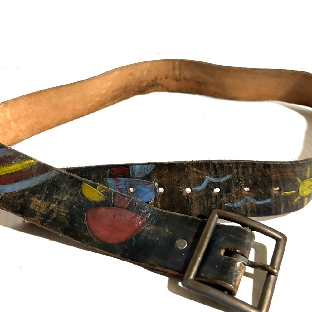 Vintage distressed Leather Belt with Colorful Design